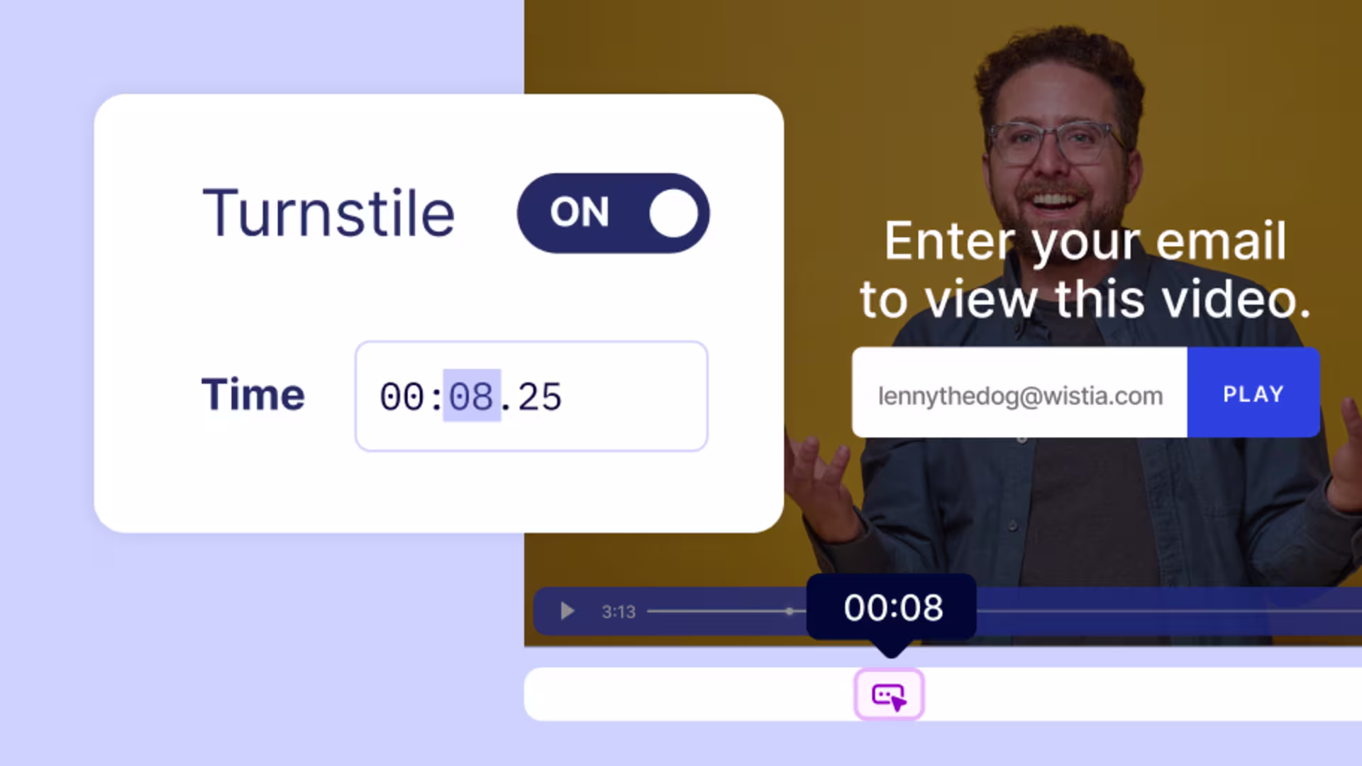 Lead capture form placement in Wistia video to boost email sign-ups.